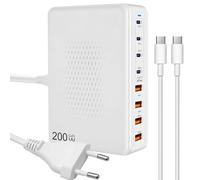200W Chargeur USB C, 8 Ports GaN III Tech, 65w 45w Chargeur Rapide PD QC PPS Prise USB C Multiple Station de Charge Compatible avec MacBook, iPhone,ipad, SteamDeck, Laptop, Smartphones