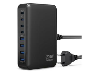 200W Chargeur USB C, Chargeur Rapide avec GaN Tech, 8 Ports PD QC 3.0 Prise Multiple, 65W Adaptateur Chargeur Laptop Compatible avec MacBook Pro/Air/Pixelbook/ThinkPad/Galaxy/SteamDeck/Tablette