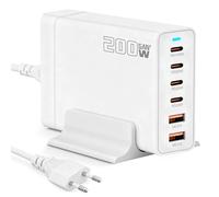 200W Chargeur USB C Multiple, PD 100W Chargeur Rapide pour Macbook Air M4, 6 Ports Chargeur Laptop Adaptateur Compatible avec MacBook Pro, iPad, iPhone 17/16, Samsung