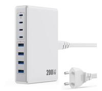 200W GaN III Chargeur USB C Multiple 8-Port avec PD 65W/QC4.0+ Adaptateur Rapide pour MacBook Pro/Air, iPhone, Samsung et Ordinateur Portable (Blanc)