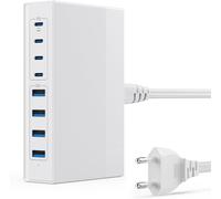 200w Multi Usb C Charger, 8 Ports Charging Station Gan Iii Tech Ac Charger, 65w Fast Charger Plug With 4 Pd Type-C And 4 Qc Usb-A For Iphone, Laptop, Macbook Pro, Ipad, Samsung ¿ White