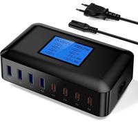 200w Multi Usb C Charger, 8 Ports Charging Station Usb C Gan Multi Socket Charger, 65w Pd Qc Usb C Fast Charge Led Display For Macbook Iphone 15 14 Pro Max 13 12 11 Ipad Samsung