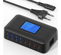 200W Multiple USB C Charger, 8 Ports USB C Fast Charger PD 65W, USB Charging Station with LCD Display, Charging Adapter for MacBook, iPad, iPhone 16/15/14/13 Pro/Max Samsung S24/S23 ¿ Black