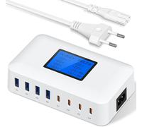 200W Multiple USB C Charger, 8 USB C Ports Fast Charger PD 65W, USB Charging Station with LCD Display, Charging Adapter for MacBook, iPad, iPhone 16/15/14/13 Pro/Max Samsung S24/S23 - White