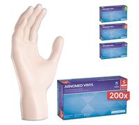 200x ARNOMED® Gants vinyle jetables taille S, Gants chirurgie & laboratoire à usage unique, Gants vinyle à usage unique sans poudre & latex, Moufles en vinyle en S, M, L, XL