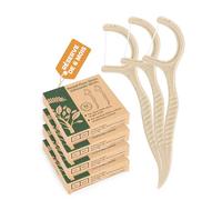 200x fil dentaire avec manche naturel fils dentaires cure dent sans plastique soie dentaire Natural Dental Floss Picks Écologique Bâtonnets de fil dentaire en maïs et paille vegan(4x50)