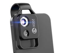 200X Phone Mini Pocket Microscope with LED Light/Universal Clip, Porta
