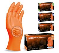 PROGRIP Gants jetables 200 pcs (4 boîtes), Gants nitrile extra forts, Gant nitrile orange L, 2x plus épais et avec structure diamant, Gants mecanicien extra-résistants, gants nitrile M, L, XL, XXL