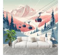 200x140 cm Seamless Join Easy Install Papier Peint Photo 3d Station De Ski TéLéPhéRique Durable Waterproof Removable Mural 200x140 Cm Rose Papier Peint Anti-Stain Fresque Murale Grande