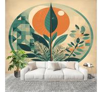 200x140 cm Seamless Join Easy Install Papier Peint Photo RéTro Abstrait GéOméTrique Botanique Durable Waterproof Removable Mural 200x140 Cm Beige Papier Peint Anti-Stain Fresque Murale Grande