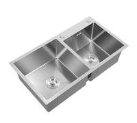 201 - Double évier de cuisine en acier inoxydable - Encastrable - 78 x 43 x 21 cm - Rectangulaire - Avec panier d'égouttement - Filtre à déchets - Dispositif d'écoulement de cuisine - 2 bacs