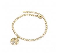 2014.Jewelyr.Luxe Bracelet - Femme - Maille Ovale - Arbre de Vie - Plaqué Or Jaune 750/1000-3 Microns - 18 cm - Ajustable