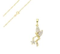 2014.Jewelyr.Luxe Collier Enfant Chaîne Torsadée et Pendentif Fée Clochette Cristal Blanc Plaqué Or Jaune 750/1000 3 Microns