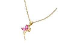 2014.Jewelyr.Luxe Collier - Enfant - Pendentif - Fée - Clochette - Cristal - Rose - Plaqué Or Jaune - 750/1000-45 cm