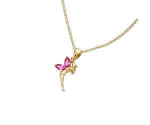 2014.Jewelyr.Luxe Collier - Enfant - Pendentif - Fée - Clochette - Cristal - Rose - Plaqué Or Jaune - 750/1000-45 cm