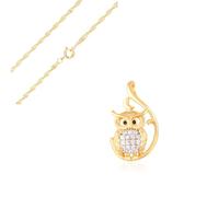 2014.Jewelyr.Luxe Collier Femme - Chaîne et Pendentif - Animal - Hibou - Cristal - Blanc - Plaqué Or Jaune 750/1000-3 Microns - 45 cm