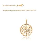 2014.Jewelyr.Luxe Collier Femme Chaîne et Pendentif Arbre de Vie Cristal Blanc Plaqué Or Jaune 750/1000 3 Microns (Torsadée)