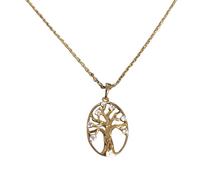 2014.Jewelyr.Luxe Collier Femme - Chaîne et Pendentif - Ovale - Arbre de Vie - Cristal - Blanc - Plaqué Or Jaune 750/1000-3 Microns - 50 cm