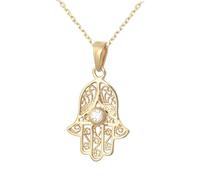 2014.Jewelyr.Luxe Collier Femme Chaîne Forçat et Pendentif Main de Fatma Cristal Blanc Plaqué Or Jaune 750/1000 3 Microns