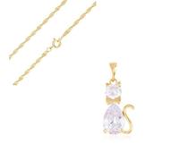2014.Jewelyr.Luxe Collier Femme Chaîne Torsadée et Pendentif Chat Cristal Blanc Plaqué Or Jaune 750/1000 3 Microns