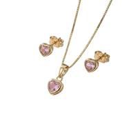 2014.Jewelyr.Luxe Parure Bijoux - Enfant/Femme - Coeur - Zircon - Rose - Plaqué Or Jaune 750/1000-4 Pièces