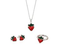 2014.Jewelyr.Luxe Parure Bijoux - Enfant - Fraise - émail - Rouge - Argent 925/1000 - Massif - 5 Pièces - Fabriquée en France