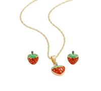 2014.Jewelyr.Luxe Parure Bijoux - Enfant - Fraise - émail - Rouge - Plaqué Or Jaune 750/1000-3 Microns - 4 Pièces