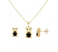 2014.Jewelyr.Luxe Parure Bijoux - Enfant - Ourson - Coeur - Onyx - Plaqué Or Jaune 750/1000-3 Microns - 4 Pièces