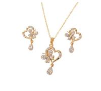 2014.Jewelyr.Luxe Parure Bijoux - Femme - Coeur - Papillon - Plaqué Or Jaune 750/1000-3 Microns - Zircons - 4 Pièces