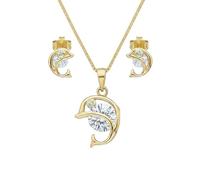 2014.Jewelyr.Luxe Parure Bijoux - Femme/Enfant - Dauphin - Cristal - Blanc - Plaqué Or Jaune 750/1000-3 Microns - 4 Pièces