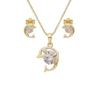 2014.Jewelyr.Luxe Parure Bijoux - Femme/Enfant - Dauphin - Cristal - Parme - Plaqué Or Jaune 750/1000-3 Microns - 4 Pièces