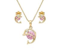 2014.Jewelyr.Luxe Parure Bijoux - Femme/Enfant - Dauphin - Cristal - Rose - Plaqué Or Jaune 750/1000-3 Microns - 4 Pièces