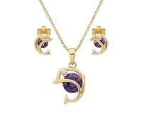 2014.Jewelyr.Luxe Parure Bijoux - Femme/Enfant - Dauphin - Cristal - Violet - Plaqué Or Jaune 750/1000-3 Microns - 4 Pièces