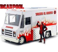 2016 Chevrolet P30 FoodTruck "Taco Truck" + Figura Deadpool Blanco 1:24 Jada Toy