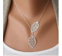 2016 dames Bijoux Collier Mode féminine Double Feuille Mode Pendentif Colliers pour les femmes de couleur en argent