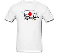 2017 Popular Ambulance Van Cartoon Art Design Men Tops Tees T-Shirt 100% Cotton Funny Simple Style Clothing White Manches Courtes(Large)