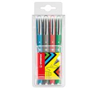 STABILO Pochette de 4 stylos roller 305448 – Pointe moyenne 0,5 mm – Assorti