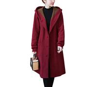 2019 Femme Veste à Capuchon Chaude Poche Bouton Mode Manteau De Parka d'hiver (M-4XL) (XL, Vin Rouge)
