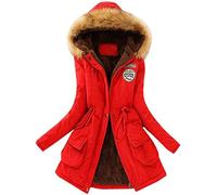 2019 Hiver Manteau Long Femmes Chaud, Veste Col Capuche Fourrure Fausse Manteaux Chaud Slim Blouson Manteaux Vintage Mode Chic (Rosso, S)