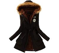 2019 Hiver Manteau Long Femmes Chaud, Veste Col Capuche Fourrure Fausse Manteaux Chaud Slim Blouson Manteaux Vintage Mode Chic (Noir, XL)