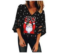 2019 Robe Pull Noël Femme SANFASHION Pull Shirt Epaule Dénudée Sling Dentelle Sweat Blouse Sexy Grande Taille Hiver Tunique Imprime Pere de Noël Manche Longue Chic Mode Sweat Tops Long Vetement Noël