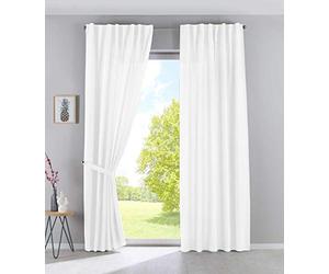 2019037-2 Cationic « JENA » Lot de 1 Rideaux à Passants cachés, Opaques, Aspect Lin chiné, avec embrasses, Blancs, 225 x 140 cm H x l