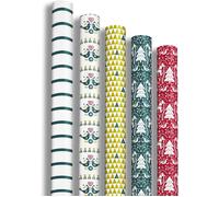 201936amzc-Un Carton De 12 Rouleaux De Papier Cadeau-Papier Excellia 80g-Dimensions:2x0,70m-Motif:Noël,Sapins,Chevaux,Rouge/Vert,Oiseaux-Emballage Cadeau