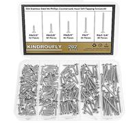 202 Pieces #4 x 1/2" 5/8" 3/4" 1" 1-1/4" Phillips Countersunk Head Self-Tapping Screws, Wood Screws Assortment Kit, 304 Stainless Steel
