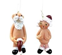 2020 Naughty Santa Christmas Lot de 2 pendentifs décoratifs pour sapin de Noël Motif Père Noël nu Grands parents