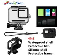 2020 nouveaux accessoires ensemble pour Gopro Hero 8 coque étanche + film de protection + coque en Silicone + monture de cadre de protection