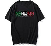 2021 Fashion Maneskin Printed O-Neck Short Shirt Funny Comfortable T-Shirts Casual Cotton Daily Tee Oversize Tops Black T-Shirts à Manches Courtes(Small)