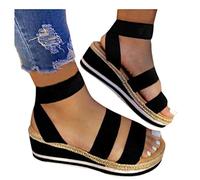 2021 Femmes L'été Décontractée sport À l'aise Élastique Sandales plates à plateforme Chaussures de plage Sandales à talons Compensés Sandales Femme Plates Été Bohème Sandales Confortables