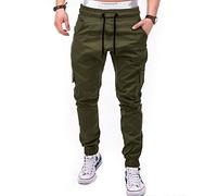 2021 Nouvelle Pantalon Cargo Homme Pantalon décontracté Tether Casual - Pantalons de Sport Hommes Slim Workout avec Grandes Poches Latérales - Jogging Hommes (Vert Armée, M, m)