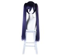 2022 Anime Cosplay Perruque for Genshin Impact Astrologue Mona Megistus, Femmes avec Twin PonyTails Bangs Cheveux Modeling Party Dress Up Perruque, Cheveux synthétiques résistants à la chaleur + Perru